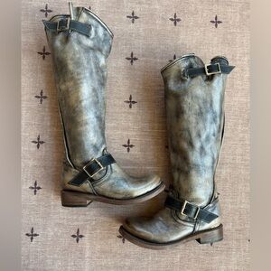Freebird Distressed Metallic Gold Tall Combat Boots “Contra”